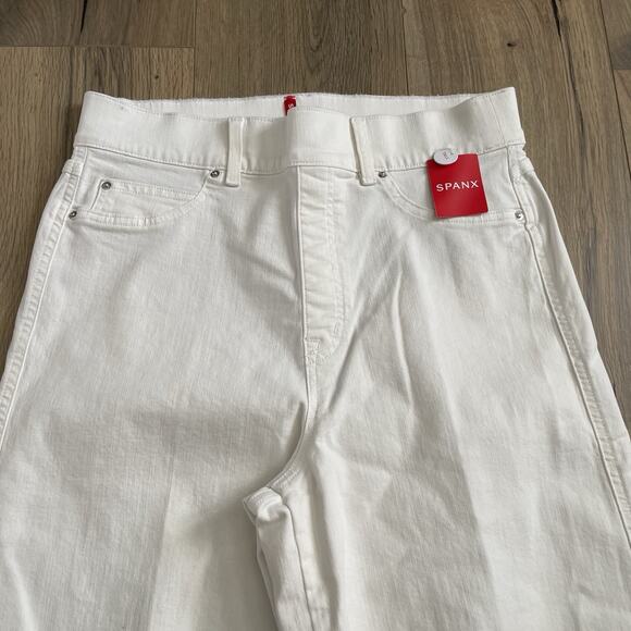 NEW Spanx Seamed Front Wide Leg Jeans Large TALL High Rise Shaping Ecru White - Picture 5 of 14